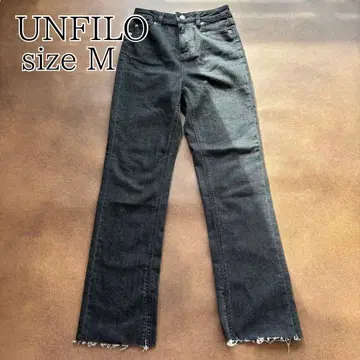 UNFILO 데님 블랙 데님 데미지 진 데미지 밑단 컷팅