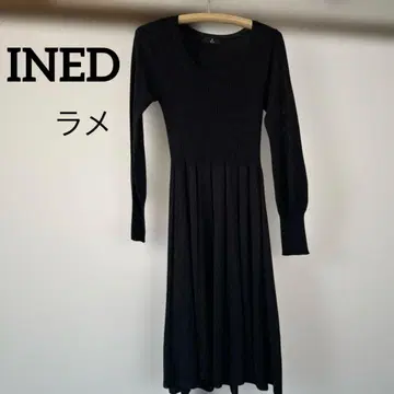 INED 블랙 라메 니트 원피스 긴팔