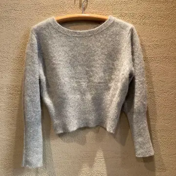 BEAMS 빔즈 그레이 모헤어 긴팔 니트 스웨터 백 V넥 100% 울