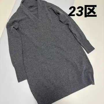 23구 니트 스웨터 V넥 레이어드 38 그레이 울 캐시미어