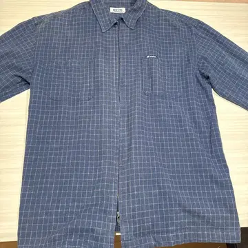 80s90s 네이비 체크 무늬 긴팔 셔츠 YKK 지퍼