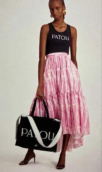 PATOU 파투 프린트 오가닉 코튼 소재 맥시 티어드 새상품