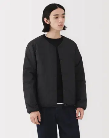 무인양품 신사 경량 다운 포켓터블 노카라 자켓 블랙 XL