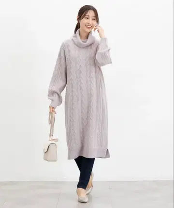 허니즈 케이블 편 니트 원피스 L 라벤더