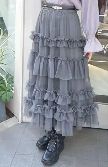 엑시즈팜 프릴 튤 캉캉 스커트 그레이