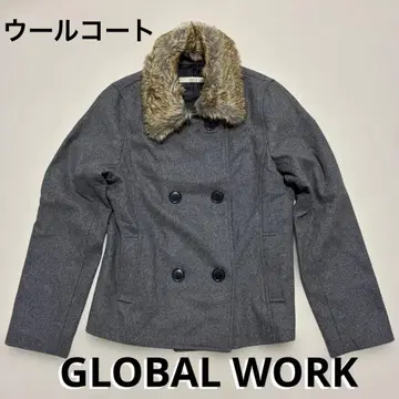 글로벌 워크 코트 더블 버튼 인조 모피 울 혼방 여성용 M
