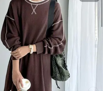 JAVA 스티치 롱 원피스 브라운