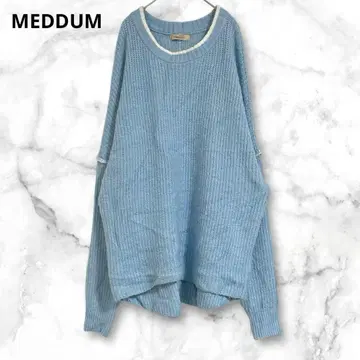 미디움 라이트 블루 오버사이즈 긴팔 니트 스웨터 아크릴 혼방