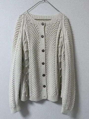 빈티지 아이보리 피셔맨 아란 니트 가디건 케이블