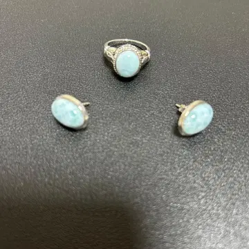 스카이블루 스톤 귀걸이와 반지 세트