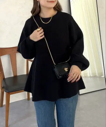 프로즈 베일 래글런 페플럼 리브 니트 니트