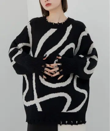 vacancy 아트 패턴 데미지 2way 가디건 블랙