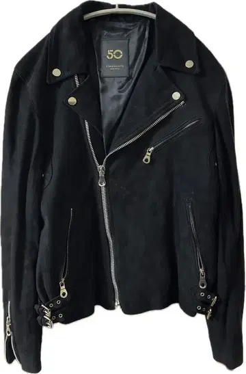 CINQUANTA 세미 더블 라이더 자켓 42 스웨이드 블랙