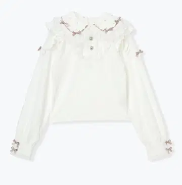 노에미 아가씨 메니 리본 펄 오픈 숄더 티셔츠 페일 핑크