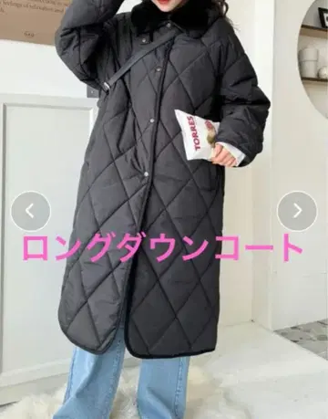 퍼 달린 롱 다운 재킷 블랙