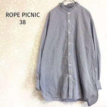 로페피크닉 스트라이프 밴드 카라 긴팔 셔츠 체형 커버 봄/가을용