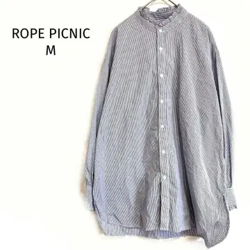 로페피크닉 스트라이프 밴드 카라 긴팔 셔츠 체형 커버 봄/가을용