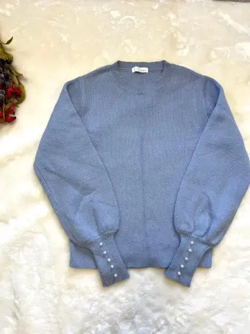 새상품 인덱스 볼륨 소매 리브 니트 펄 버튼