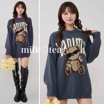 택 포함 새상품 다리치 Danimal 베어 니트 풀오버 블루 네이비