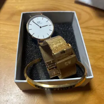 CW 골드 메쉬 아날로그 손목시계와 팔찌