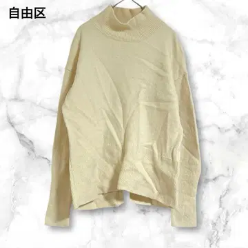 자유구 아이보리 터틀넥 긴팔 니트 얇은 소재 스웨터 M 울 혼방