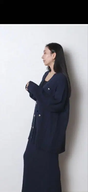 MERI 골드 버튼 가디건 네이비