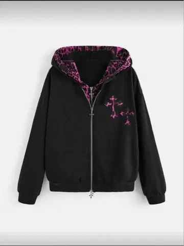 갸루 핑크 레오파드 무늬 후드티