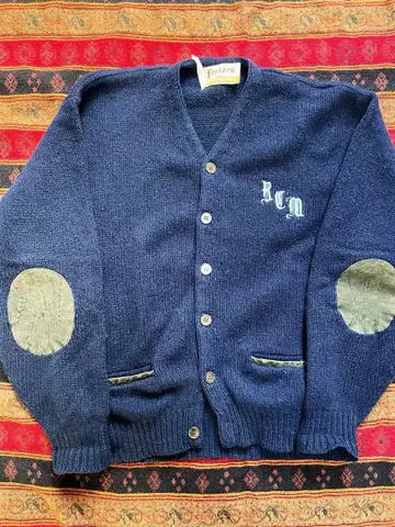 60s JANZEN 엘르 엘보 패치 울 가디건