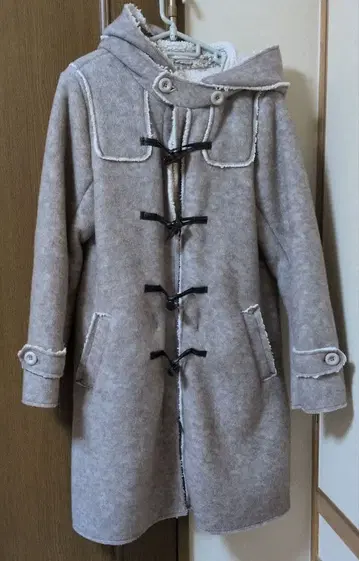 코트 보아 속기모 후드 롱 아우터 M 베이지 브라운