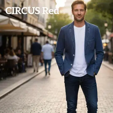 CIRCUS Red 데님 테일러드 자켓 남성용 L 사이즈