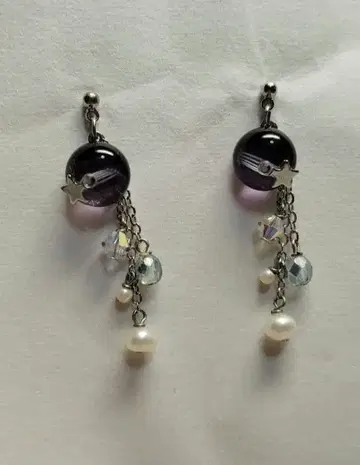 시미즈자카 유리관 귀걸이 별똥별 연보라 그레이