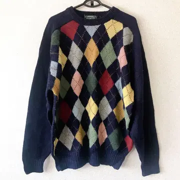 상태 좋음 RAMON 아가일 니트 스웨터 긴팔 네이비 L