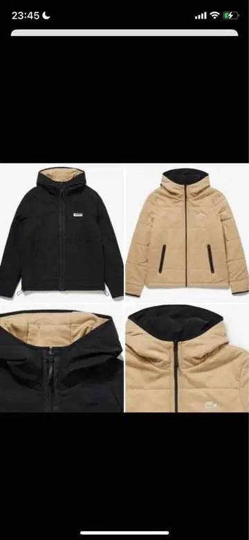 LACOSTE 퀼팅 코튼 저리 나일론 리버서블 후드 자켓