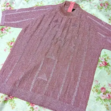 라메 믹스 핑크 스트라이프 니트 칠부 소매