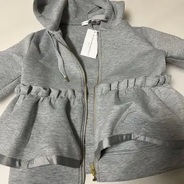 프릴 달린 그레이 풀 집업 후드티