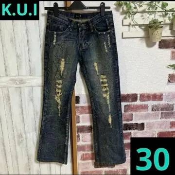 K.U.I 데미지 데님 데님 하의 청바지 라메 믹스 30