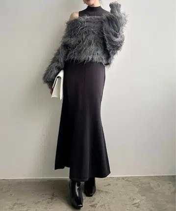 anuans 오프숄더 레이어드 니트 원피스