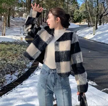 nugu 체크 크롭 자켓