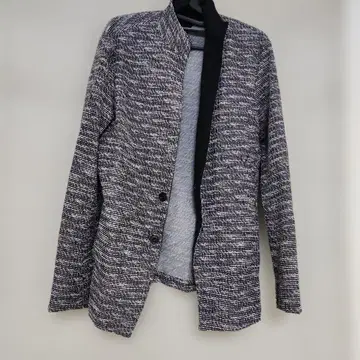 스탠드 블루종 블랙과 화이트 트위드 조