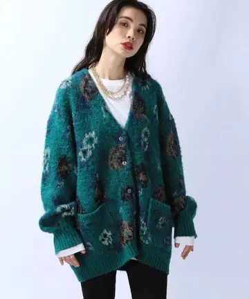 5G 플라워 라메 페더 V 가디건