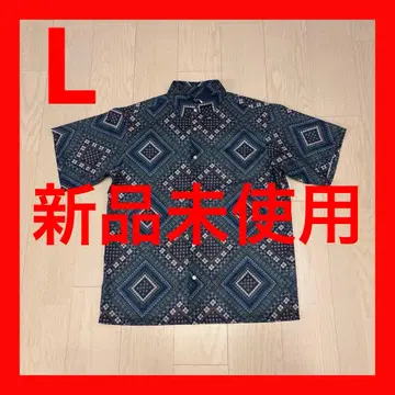 SHIPS Colors 만화경 올 패턴 블루 속건성 메쉬 반팔 셔츠