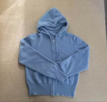 캐시미어 니트 세트 후드티 짧은 기장 스카이블루