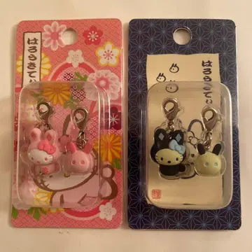 레어 희귀 산리오 헬로키티 일본풍 패턴 토끼 2세트 지퍼 마스코트
