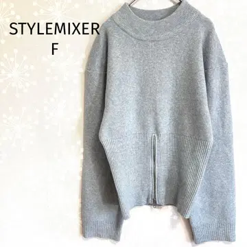 스타일 믹서기 리브 니트 프론트 ZIP 슬릿 포함 하이넥 스타일