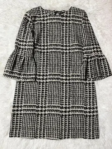 ZARA WOMAN 체크 무늬 하운드투스 패턴 플레어 슬리브 원피스 M
