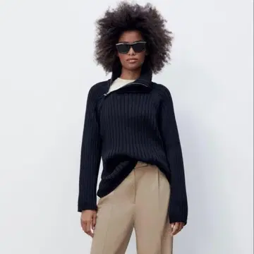 미사용 새상품 택 포함 ZARA 사이드 지퍼 리브 니트 S