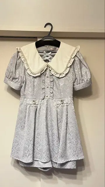 스카이블루 프릴 옷깃 반팔 미니 원피스