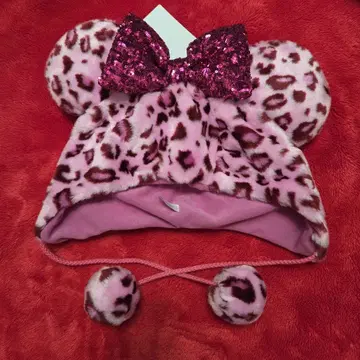 디즈니 리조트 미니 마우스 레오파드 무늬 핑크 팬캡 새상품