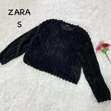 자라 [ S ] 벨벳 니트 스트라이프 퍼 복슬복슬 니트 숏 기장