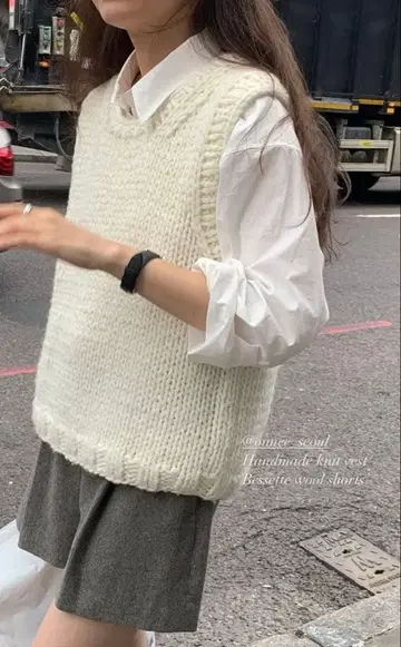 ounce 핸드메이드 니트 베스트 화이트